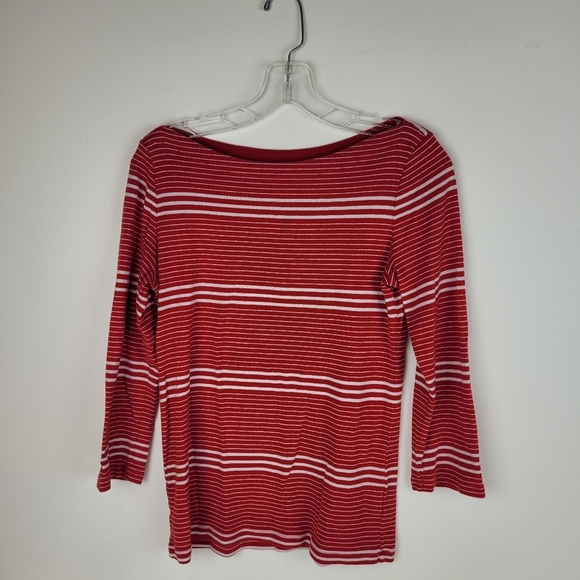 Gap The Bowery Super Soft boat neck red tee white stripes 3/4 sleeves nautical M - Picture 3 of 10